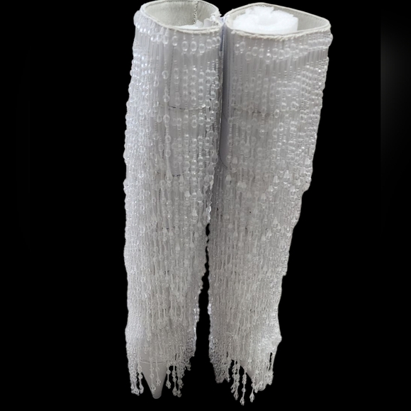 Jeffrey Campbell Fallin4U White Tall Beaded Fringe Heeled Boots Tall Size 7 - Picture 6 of 9